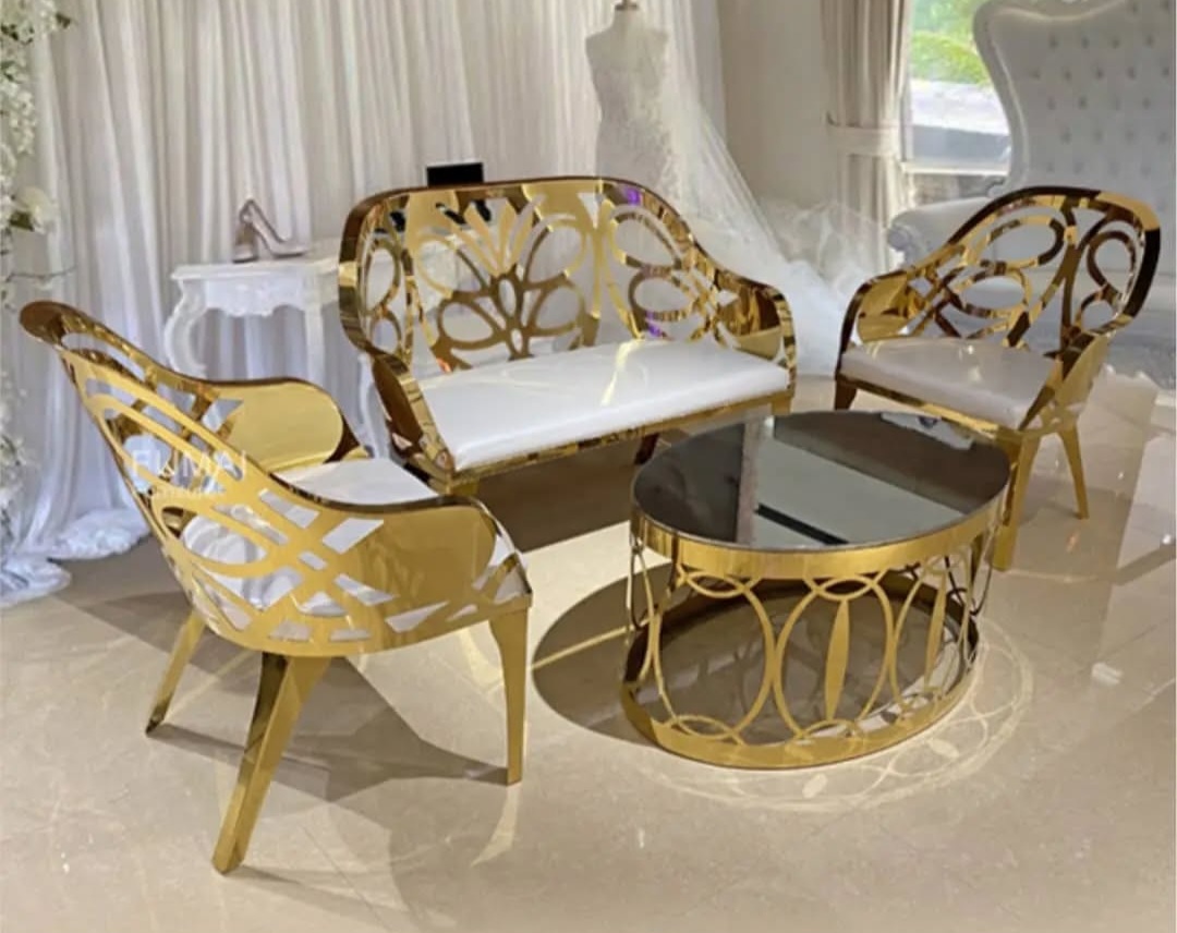 Gold Metal Lounge Chairs for Rent in Lagos – Stylish Seating for Luxury Events