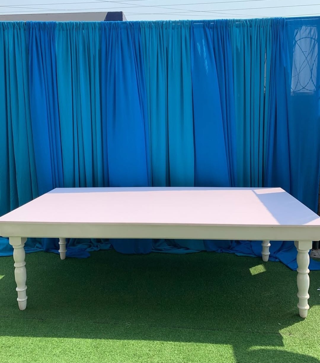 Classic Wooden White VIP Table Hire in Lagos – Elegant Party Setup